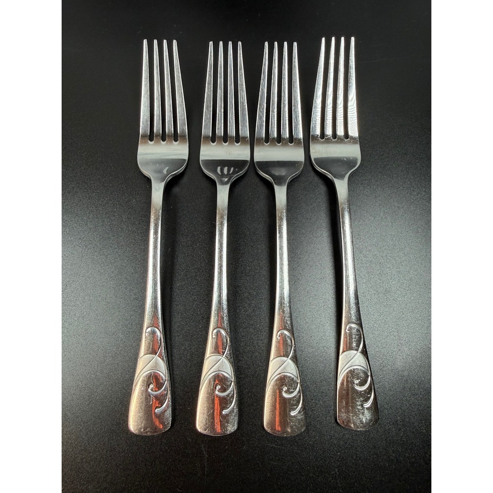 Oneida Serif Pattern Dinner Forks Stainless Steel Swirl Scroll Set of 4
